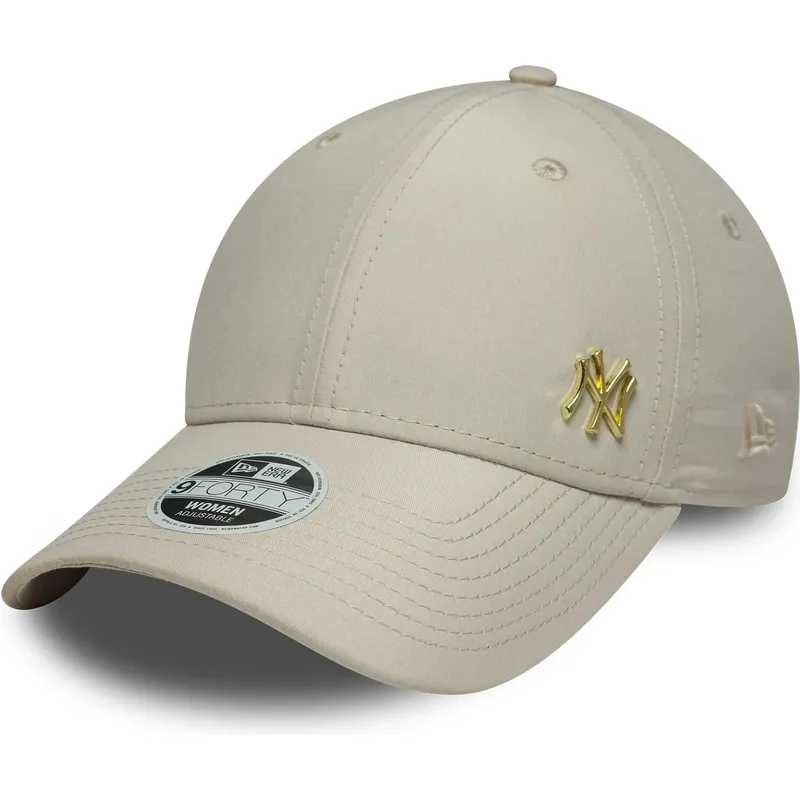 gorra-curva-beige-ajustable-con-logo-dorado-para-mujer-9forty-flawless-de-new-york-yankees-mlb-de-new-era
