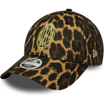 Cappellino curvo leopardato regolabile da donna 9FORTY dell'AC Milan Serie A di New Era