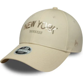 Cap gebogen beige adjustable strap 9FORTY Sequin Wordmark van New York Yankees MLB van New Era