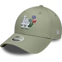 petten-gebogen-groen-verstelbare-band-claro-9forty-floral-icon-van-los-angeles-dodgers-mlb-van-new-era