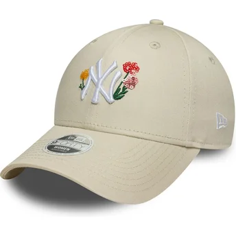 Petten gebogen beige verstelbaar 9FORTY Floral Icon van New York Yankees MLB van New Era