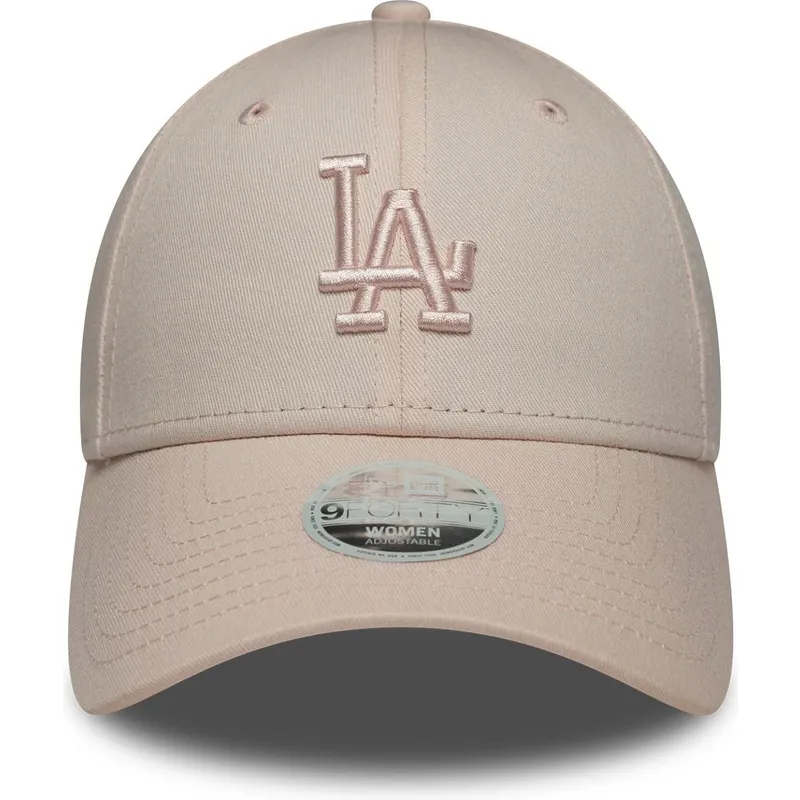 lyserod-justerbar-kurvet-kasket-med-lyserodt-logo-til-kvinder-9forty-league-essential-midi-fra-los-angeles-dodgers-mlb-fra-new-e