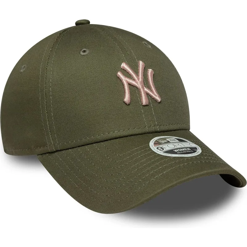 gron-justerbar-kurvad-keps-med-rosa-logotyp-for-dam-9forty-league-essential-midi-fran-new-york-yankees-mlb-av-new-era