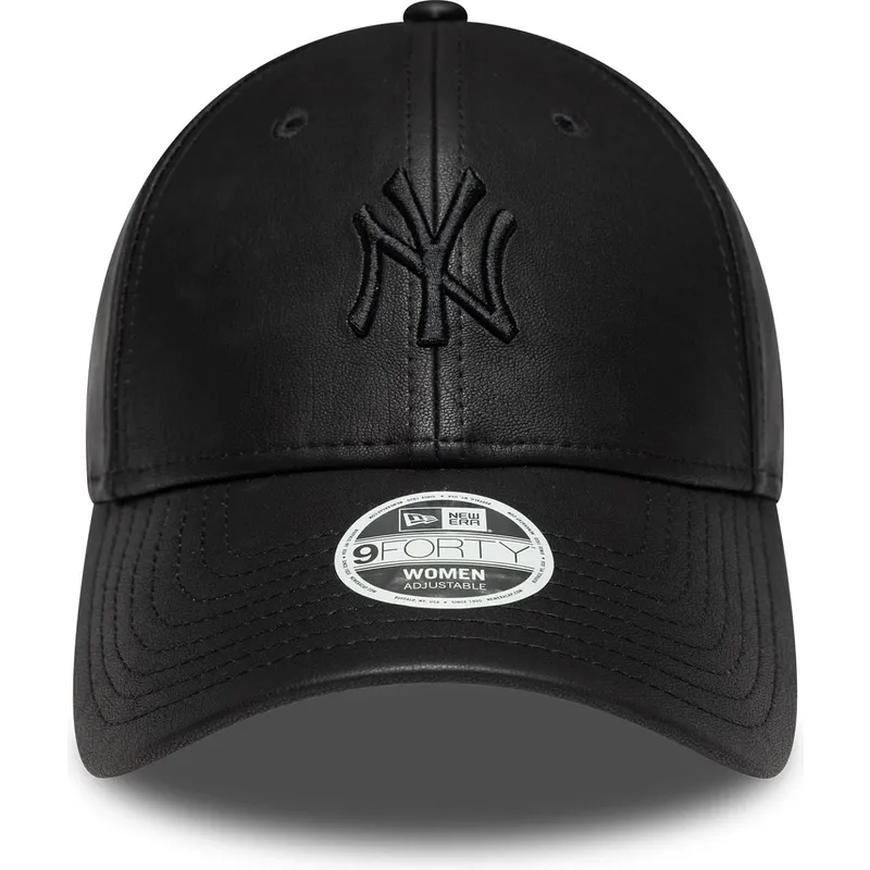 schwarze-gebogene-verstellbare-kappe-mit-schwarzem-logo-fur-damen-9forty-pu-der-new-york-yankees-mlb-von-new-era