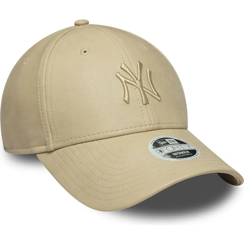 new-era-curved-brim-women-9forty-pu-new-york-yankees-mlb-beige-adjustable-cap-with-beige-logo