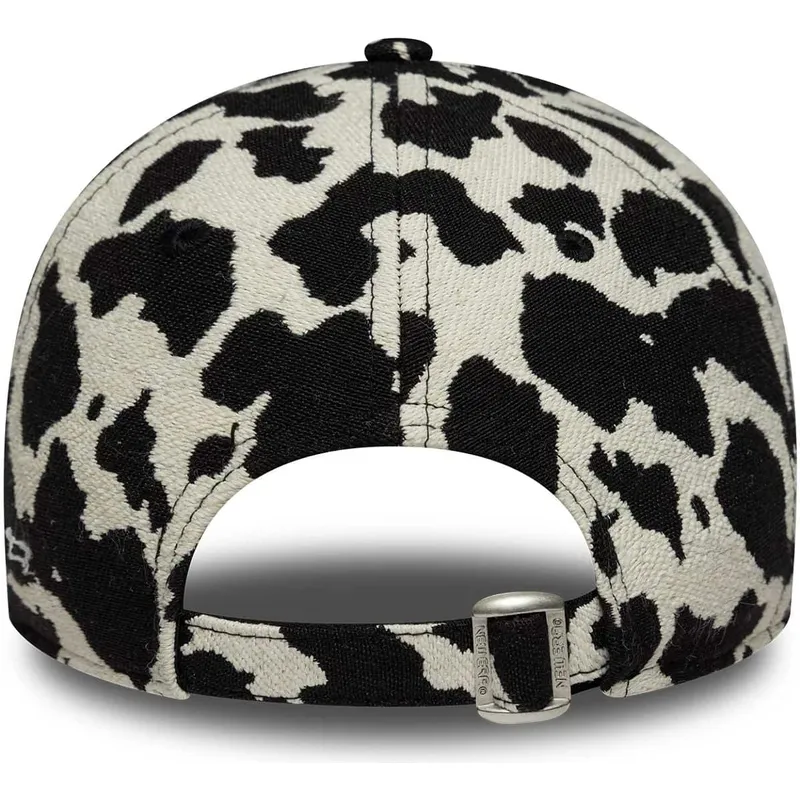 schwarze-und-weisse-verstellbare-curved-cap-fur-damen-9forty-cow-midi-der-new-york-yankees-mlb-von-new-era