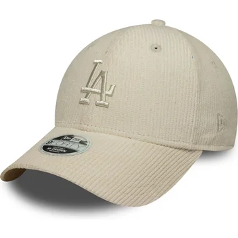 Buet beige justerbar kasket med beige logo til kvinder 9FORTY M-Crown Pastel Cord fra Los Angeles Dodgers MLB fra New Era
