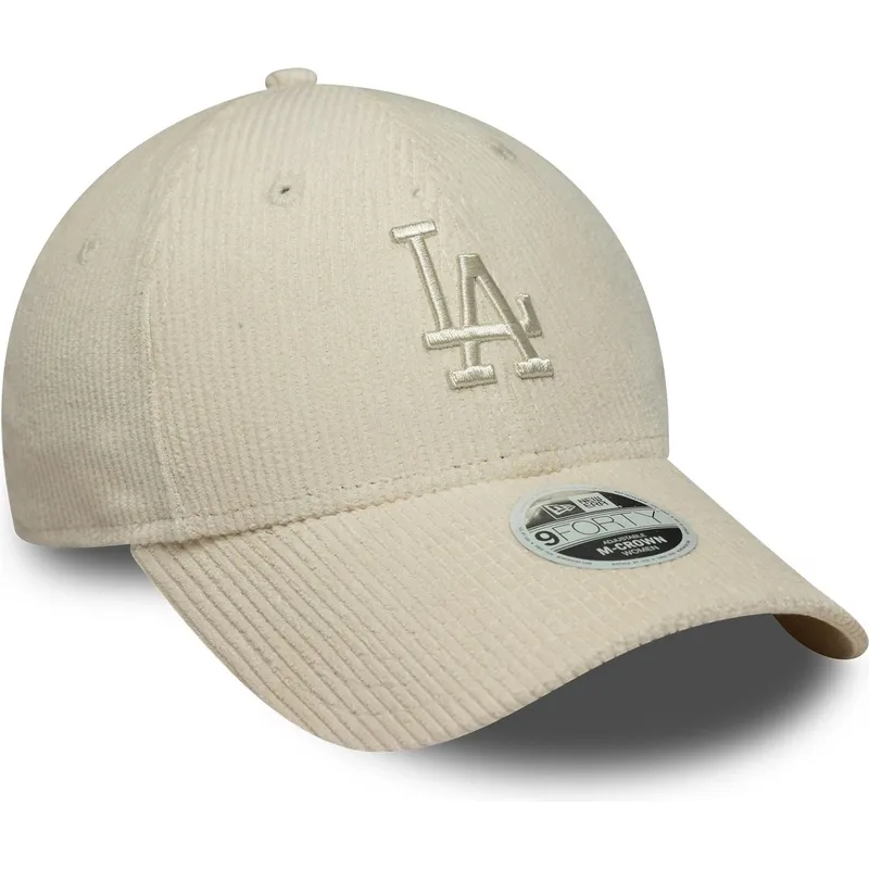 buet-beige-justerbar-kasket-med-beige-logo-til-kvinder-9forty-m-crown-pastel-cord-fra-los-angeles-dodgers-mlb-fra-new-era