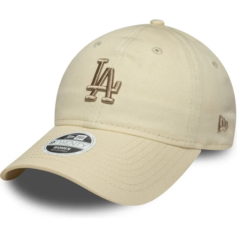 beige-verstellbare-curved-cap-mit-beigem-logo-fur-damen-9twenty-league-essential-midi-der-los-angeles-dodgers-mlb-von-new-era