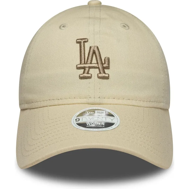 new-era-curved-brim-women-9twenty-league-essential-midi-los-angeles-dodgers-mlb-beige-adjustable-cap-with-beige-logo