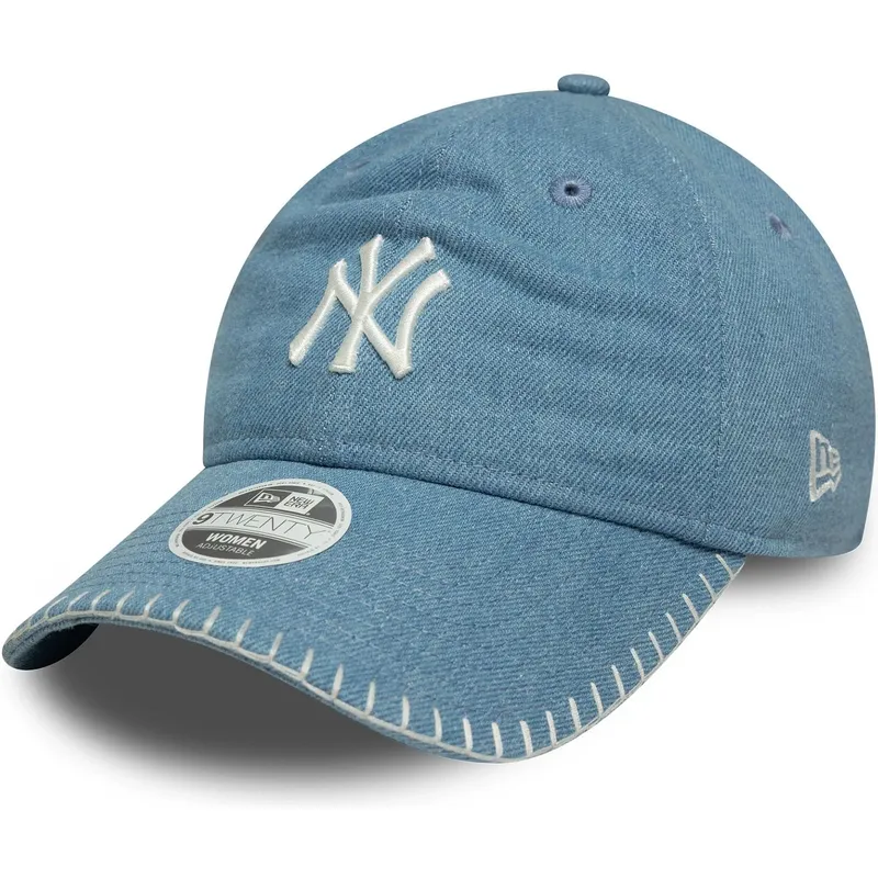 justerbar-bla-buet-kasket-til-kvinder-9twenty-denim-stitch-fra-new-york-yankees-mlb-fra-new-era