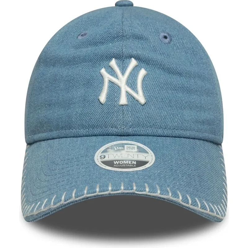 justerbar-bla-buet-kasket-til-kvinder-9twenty-denim-stitch-fra-new-york-yankees-mlb-fra-new-era
