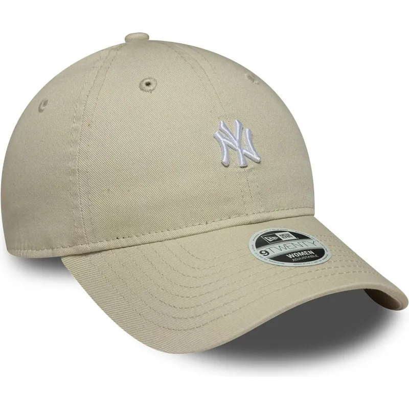 new-era-curved-brim-women-9twenty-washed-mini-new-york-yankees-mlb-beige-adjustable-cap