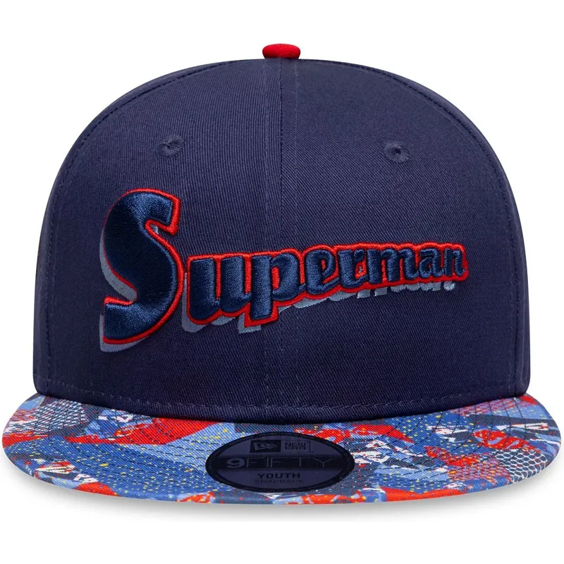 cappellino-piatto-blu-marino-snapback-per-bambino-9fifty-di-superman-dc-comics-di-new-era