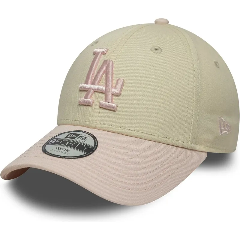 cappellino-curvo-beige-e-rosa-regolabile-per-bambino-9forty-league-essential-dei-los-angeles-dodgers-mlb-di-new-era