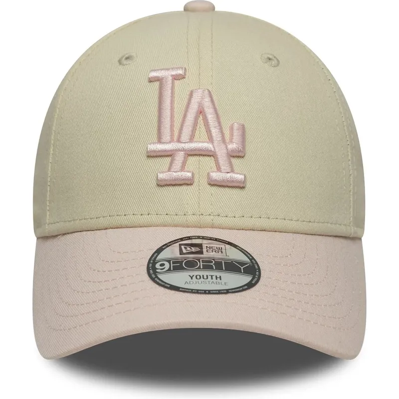 casquette-courbee-beige-et-rose-ajustable-pour-enfant-9forty-league-essential-los-angeles-dodgers-mlb-new-era