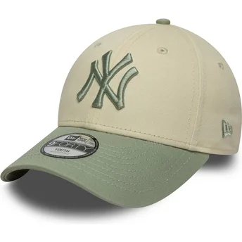 Casquette courbée beige et verte ajustable pour enfant 9FORTY League Essential New York Yankees MLB New Era