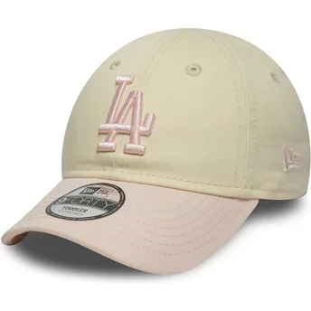 Beige und rosa verstellbare gebogene Kappe für Kleinkinder 9FORTY League Essential der Los Angeles Dodgers MLB von New Era