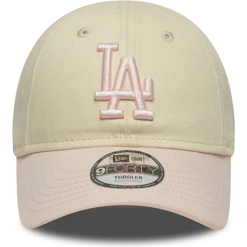 beige-und-rosa-verstellbare-gebogene-kappe-fur-kleinkinder-9forty-league-essential-der-los-angeles-dodgers-mlb-von-new-era