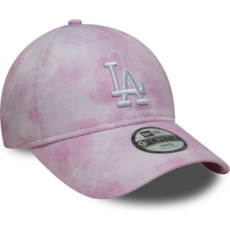 petten-gebogen-roze-verstelbare-band-voor-kinderen-9twenty-tie-dye-van-los-angeles-dodgers-mlb-van-new-era