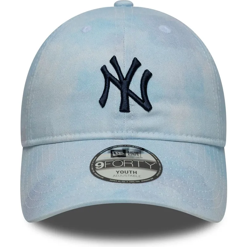 blaue-gebogene-verstellbare-kappe-fur-kinder-9twenty-tie-dye-der-new-york-yankees-mlb-von-new-era