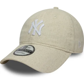 Petten gebogen beige verstelbare band 9TWENTY Linen van New York Yankees MLB van New Era