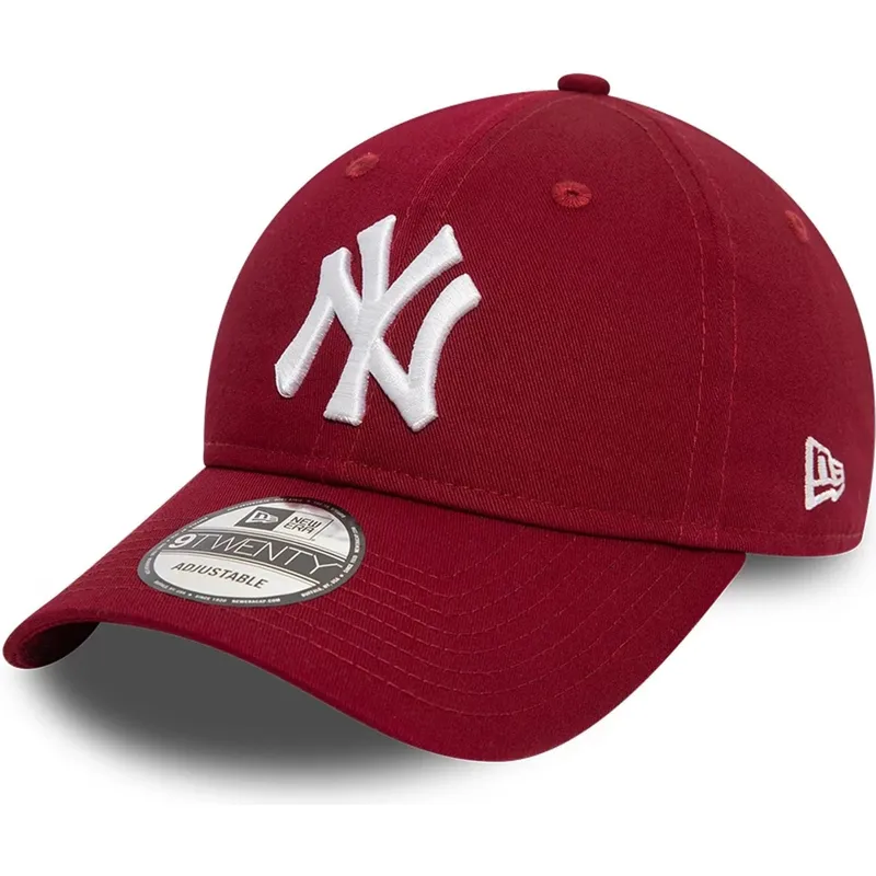 dunkelrote-verstellbare-curved-cap-9twenty-league-essential-der-new-york-yankees-mlb-von-new-era