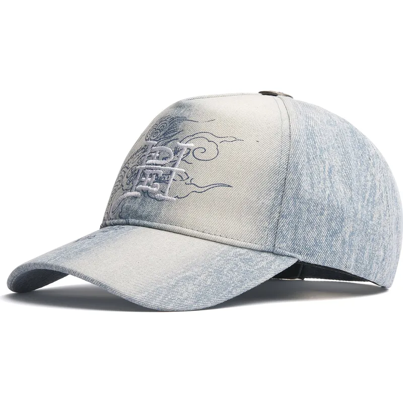 Ed Hardy Curved Brim Crawling Dragon Washed Denim Blue Adjustable