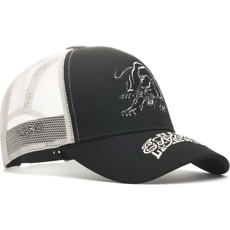 casquette-trucker-noire-contrast-stitch-panther-graphic-ed-hardy