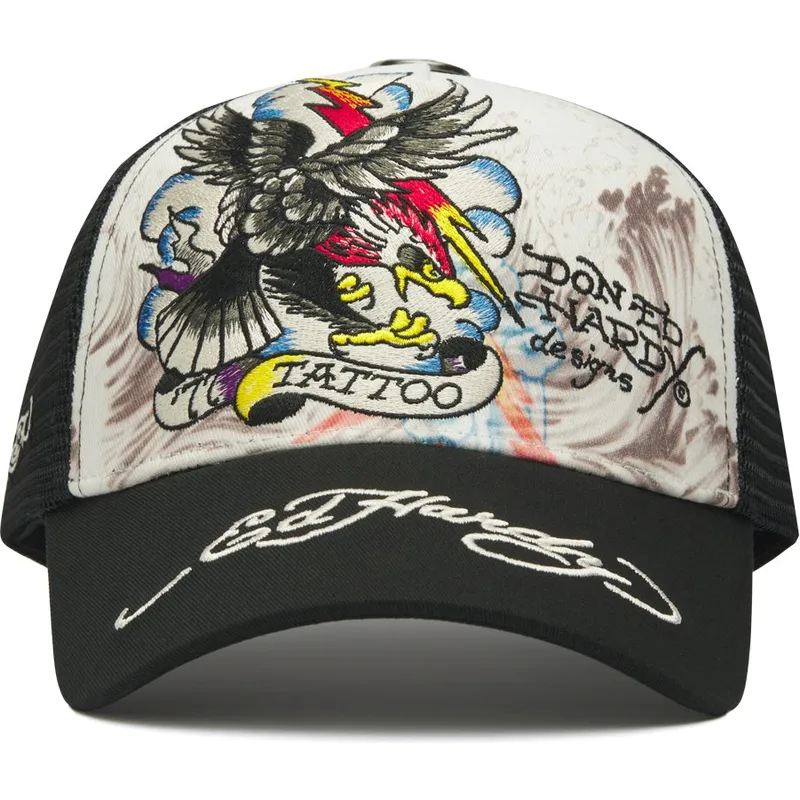 cappellino-trucker-bianco-e-nero-tattoo-eagle-graphic-di-ed-hardy