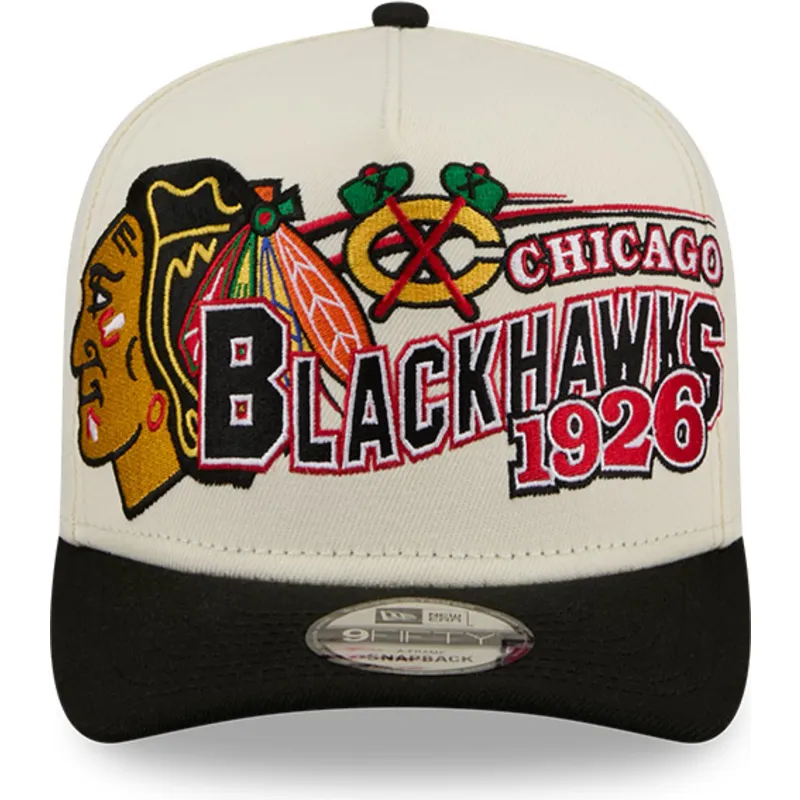 bezowo-czarna-zakrzywiona-czapka-snapback-9fifty-a-frame-classic-chicago-blackhawks-nhl-new-era