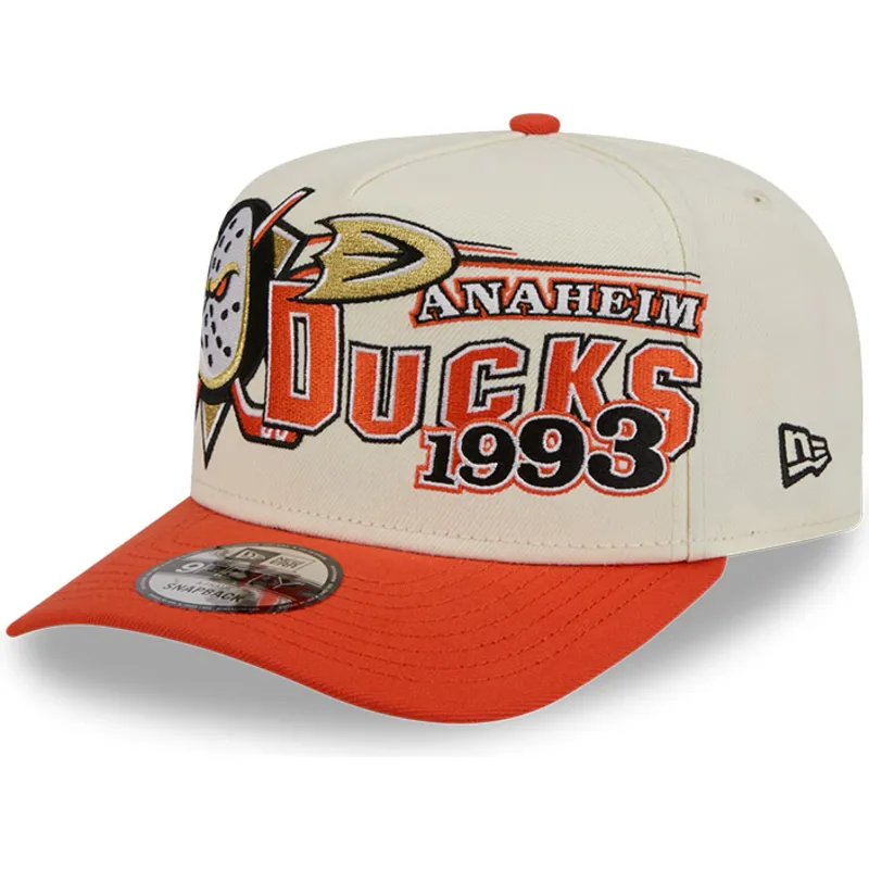 cappellino-visiera-curva-beige-e-arancione-snapback-9fifty-a-frame-classic-di-anaheim-ducks-nhl-di-new-era