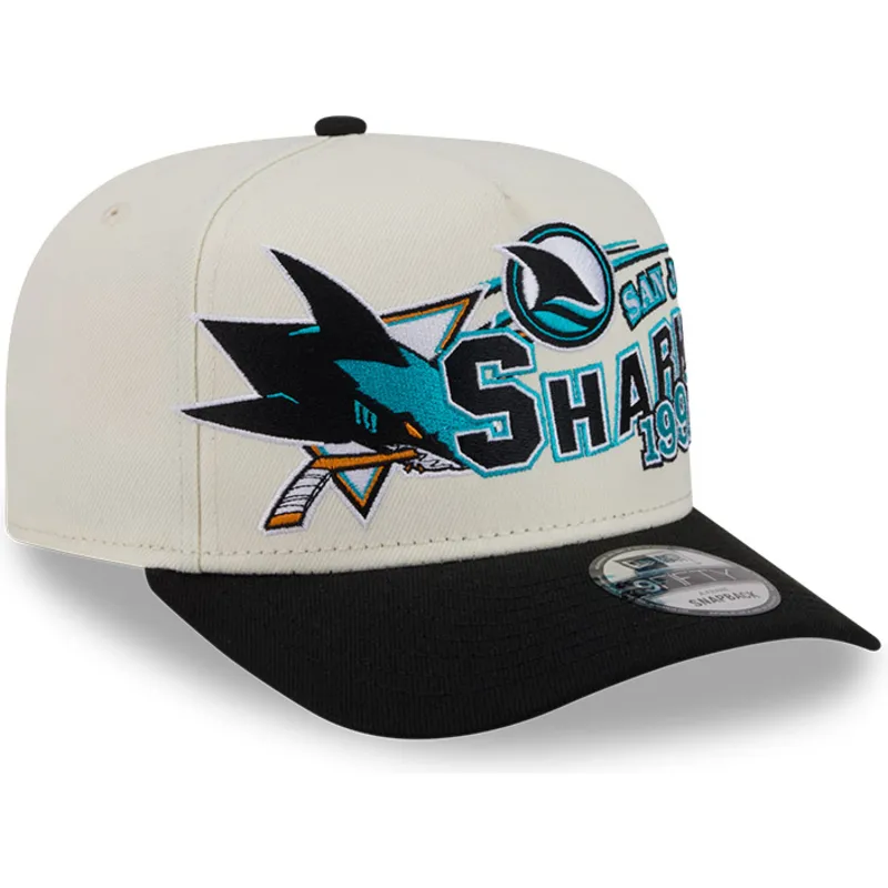 cappellino-visiera-curva-beige-e-nero-snapback-9fifty-a-frame-classic-di-san-jose-sharks-nhl-di-new-era