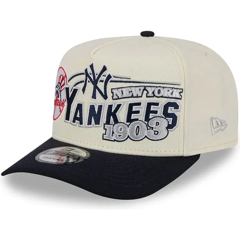 cappellino-curvo-beige-e-blu-marino-snapback-9fifty-a-frame-classic-di-new-york-yankees-mlb-di-new-era
