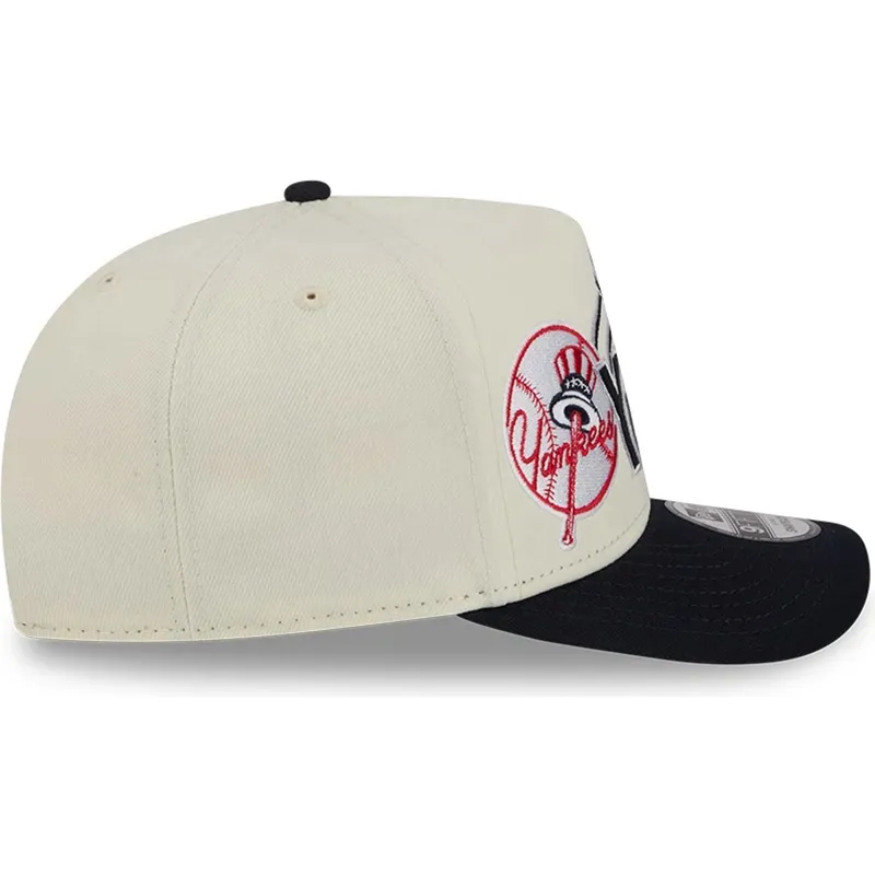 new-era-curved-brim-9fifty-a-frame-classic-new-york-yankees-mlb-beige-and-navy-blue-snapback-cap