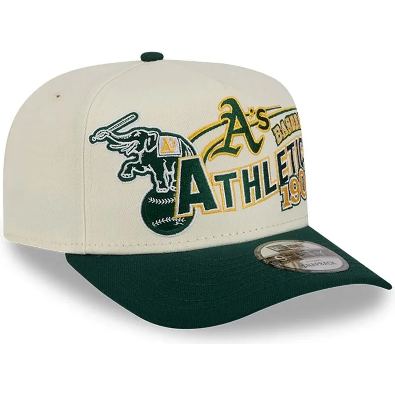 buet-beige-og-gron-snapback-kasket-9fifty-a-frame-classic-fra-oakland-athletics-mlb-fra-new-era