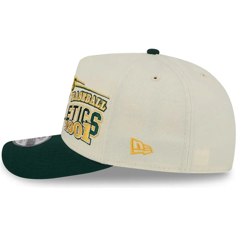 cappellino-curvo-beige-e-verde-snapback-9fifty-a-frame-classic-di-oakland-athletics-mlb-di-new-era