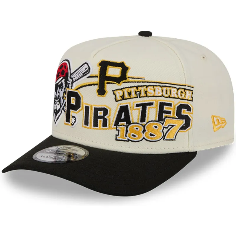 beige-und-schwarze-gebogene-snapback-kappe-9fifty-a-frame-classic-der-pittsburgh-pirates-mlb-von-new-era