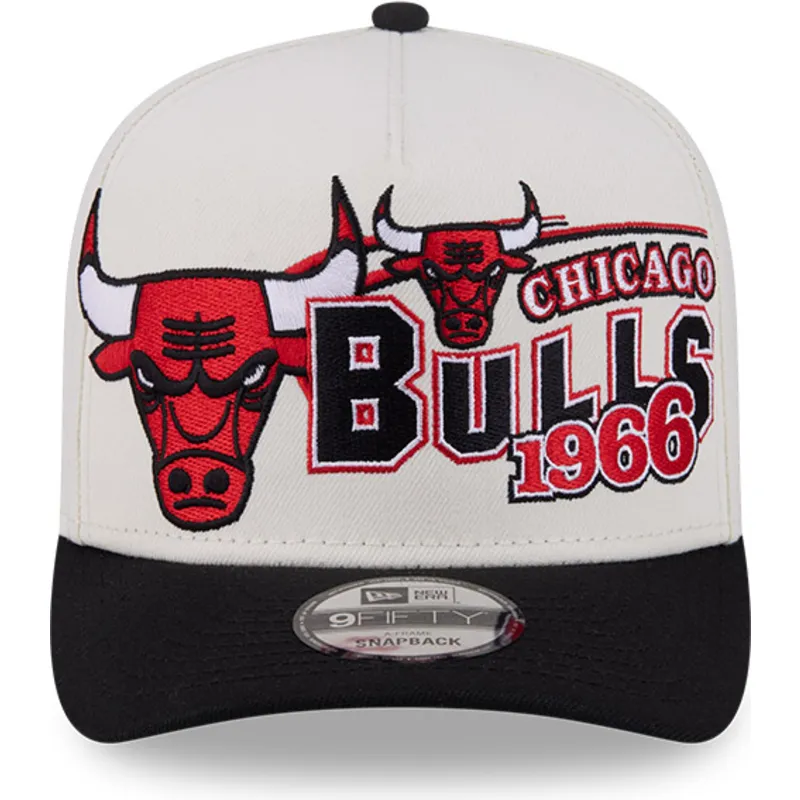 buet-beige-og-sort-snapback-kasket-9fifty-a-frame-classic-fra-chicago-bulls-nba-fra-new-era