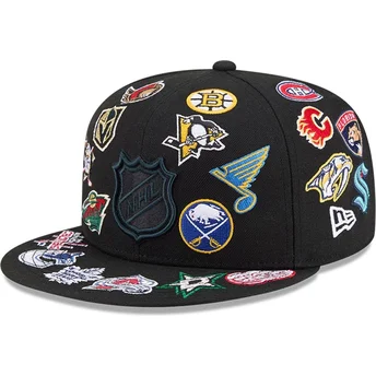 Schwarze enganliegende 59FIFTY All Over Flat Cap von NHL von New Era