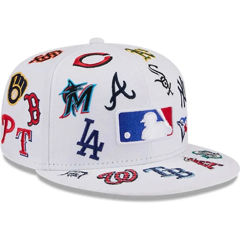 weisse-enganliegende-59fifty-all-over-flatcap-von-mlb-von-new-era