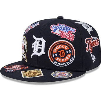 Petten plat marineblauw aangepast 59FIFTY All Over van Detroit Tigers MLB van New Era