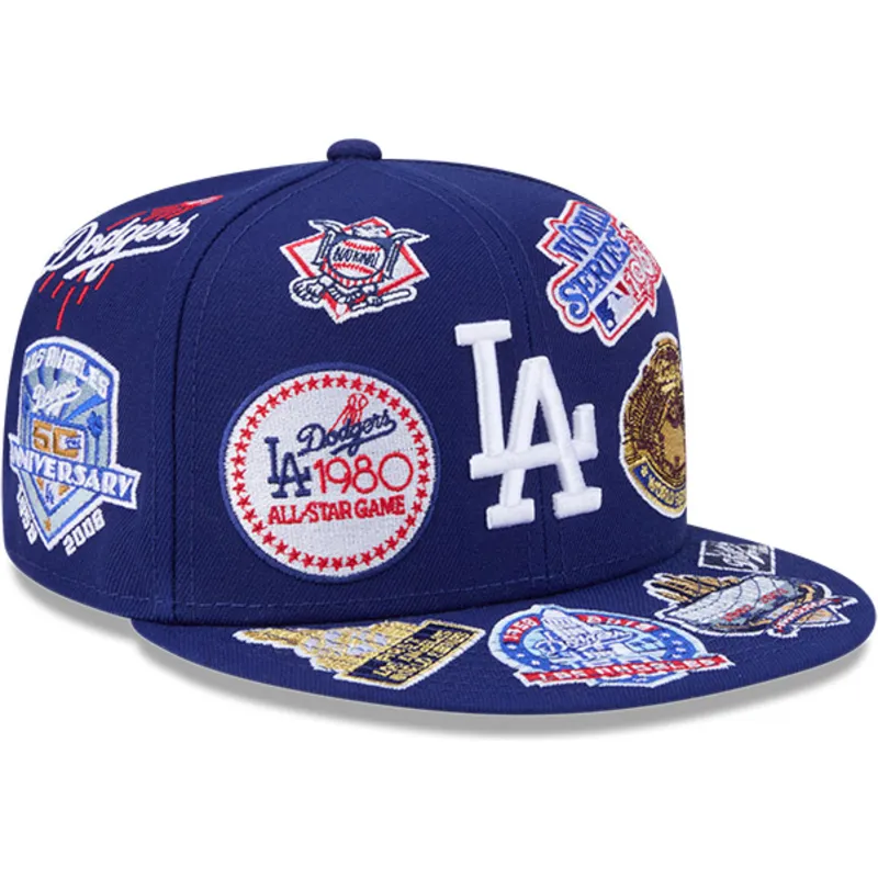 blaue-flache-verstellbare-59fifty-all-over-logos-kappe-der-los-angeles-dodgers-mlb-von-new-era