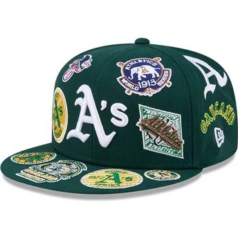 Petten plat groen fitted 59FIFTY All Over van Oakland Athletics MLB van New Era
