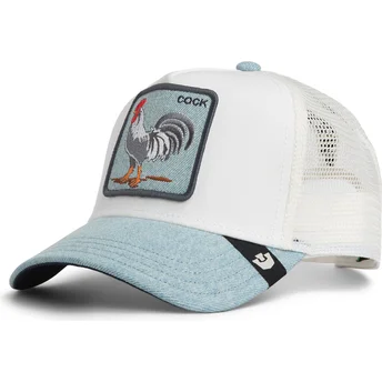 Cappellino trucker bianco e blu gallo Cock Denim Rooster The Farm di Goorin Bros.