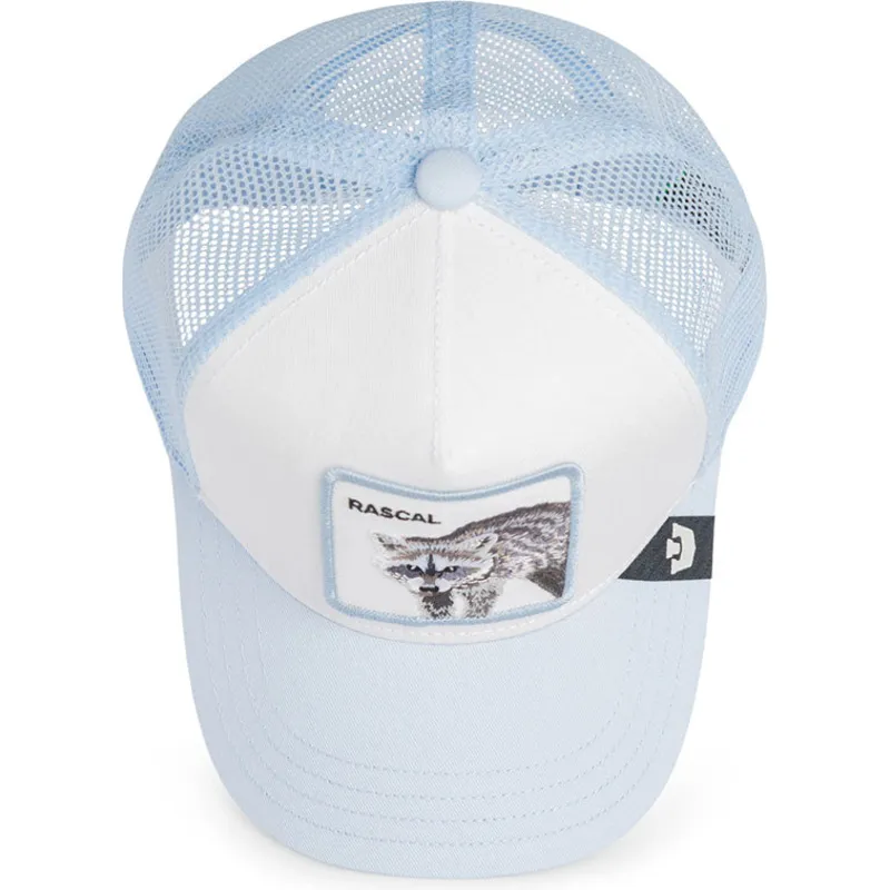 casquette-trucker-bleue-claire-pour-enfant-raton-laveur-rascal-raccoon-mini-the-farm-goorin-bros