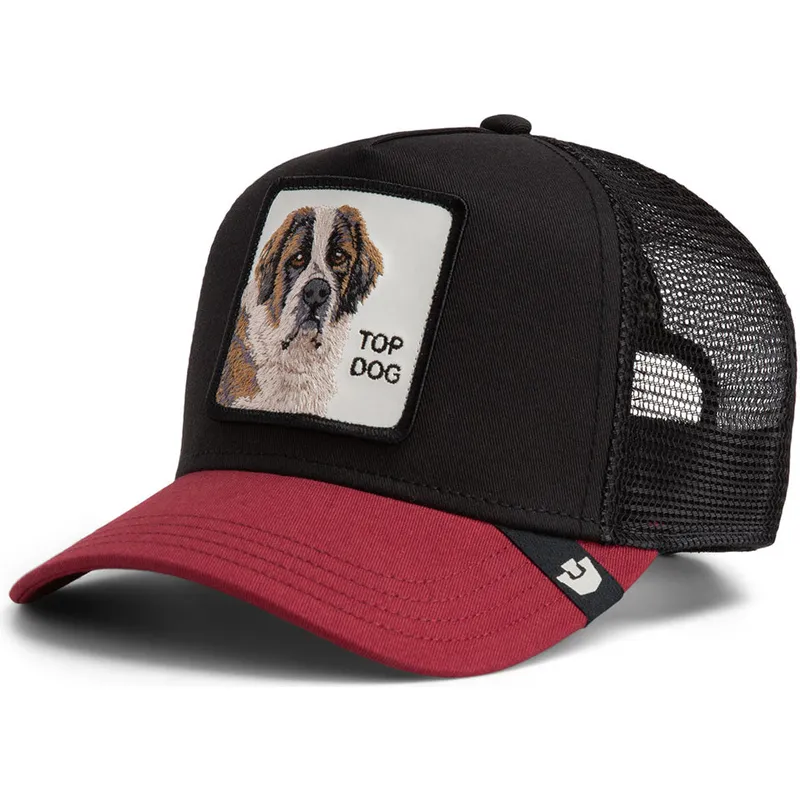 gorra-trucker-negra-y-roja-perro-crush-top-dog-the-farm-de-goorin-bros