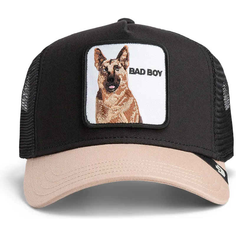 trucker-kasket-sort-og-beige-schaeferhund-the-bad-boy-the-farm-fra-goorin-bros