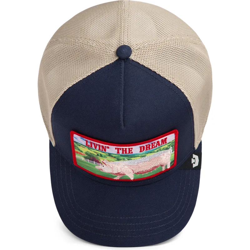 trucker-kasket-marinebla-gris-livin-the-dream-greener-grass-the-farm-fra-goorin-bros