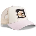 trucker-kasket-beige-og-lyserod-kranium-the-cancelled-skull-whisper-the-farm-fra-goorin-bros